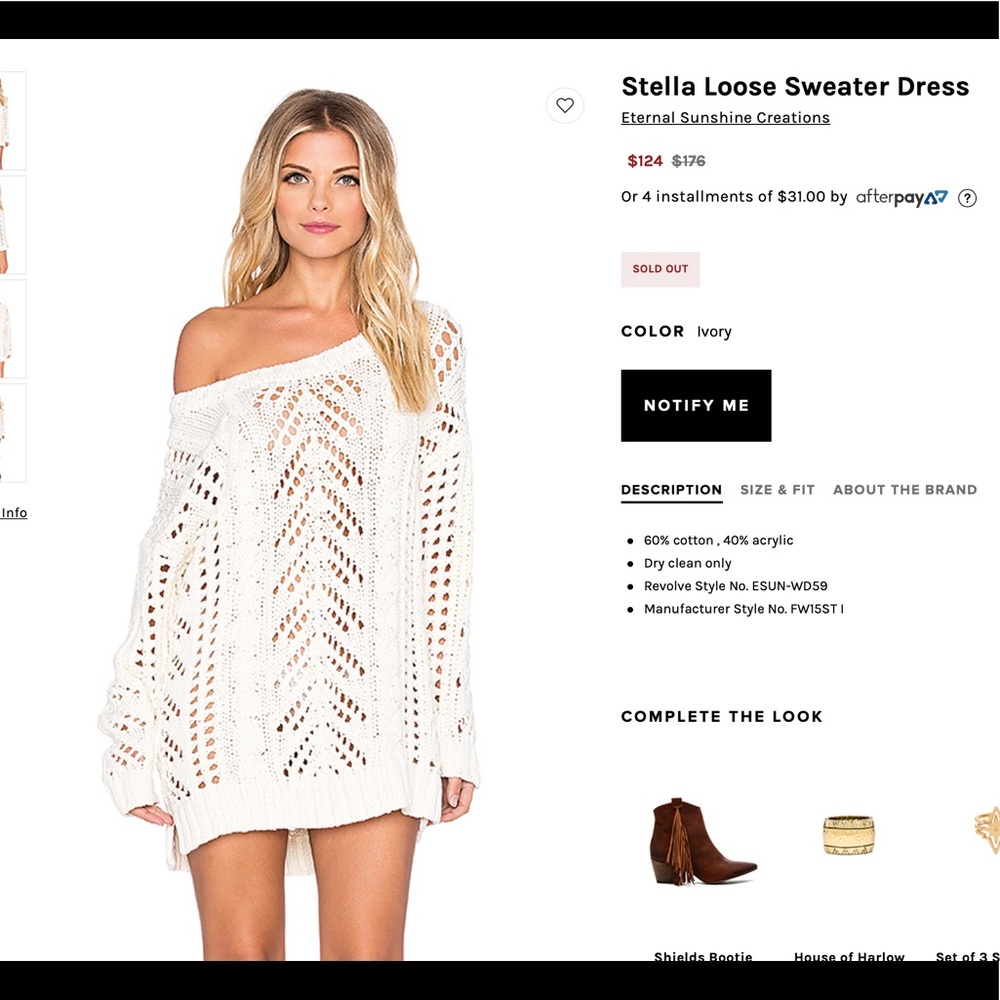 💖ETERNAL SUNSHINE XS/S Ivory knit Stella  sweater/sweater dress in Ivory